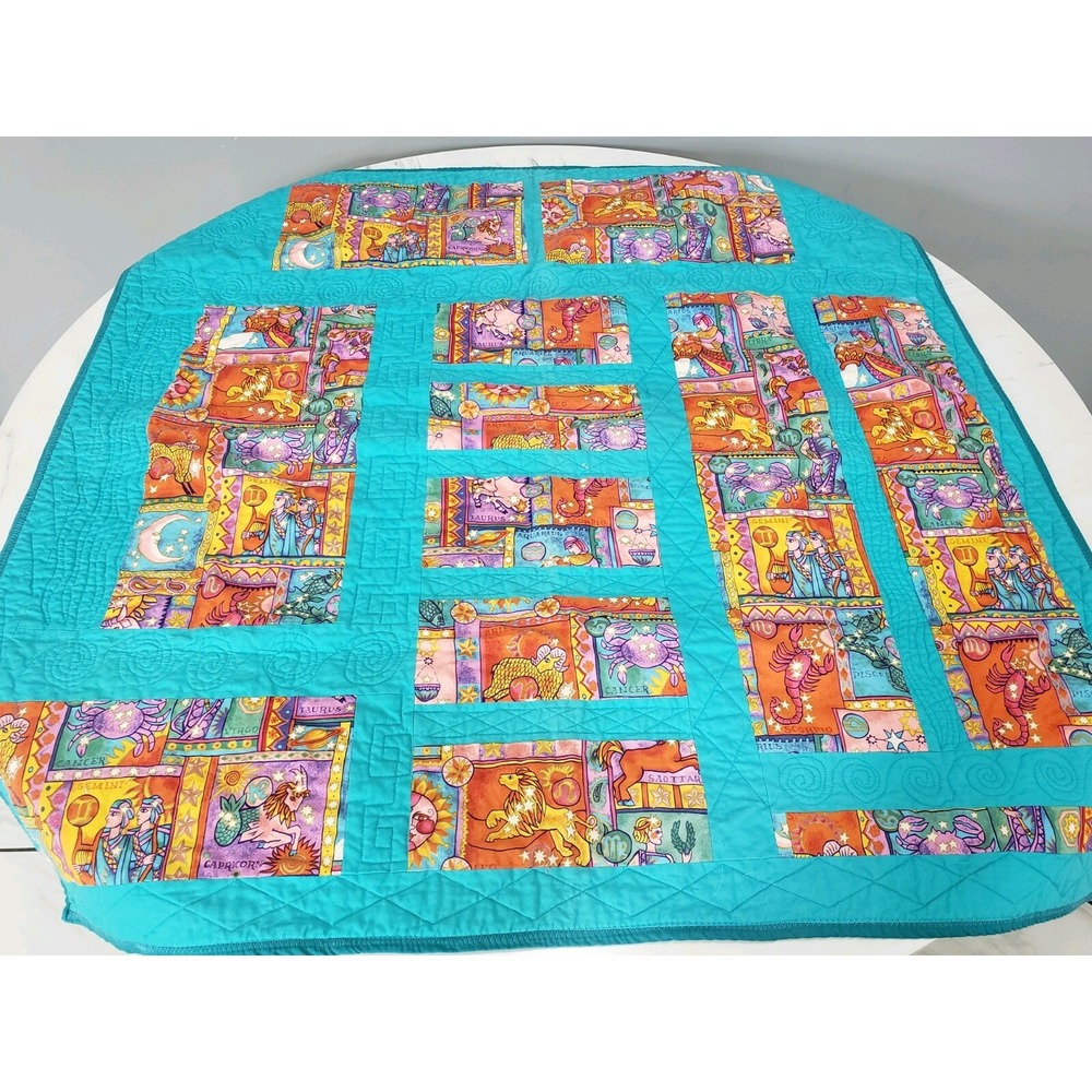 Vintage Zodiac Zen Lion Gold Celestial Star Moon Sun Quilt Handmade Tapestry Mod